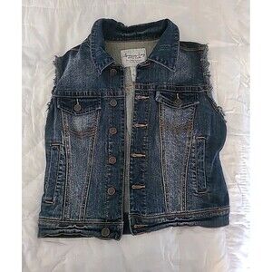 American Rag Size Medium Womens Denim Blue Denim Jean Vest Button Up Boho Hippie